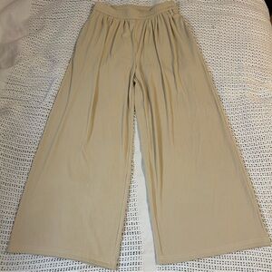 BTFBM Beige Pleated Ribbed Wide Leg Pants Size L